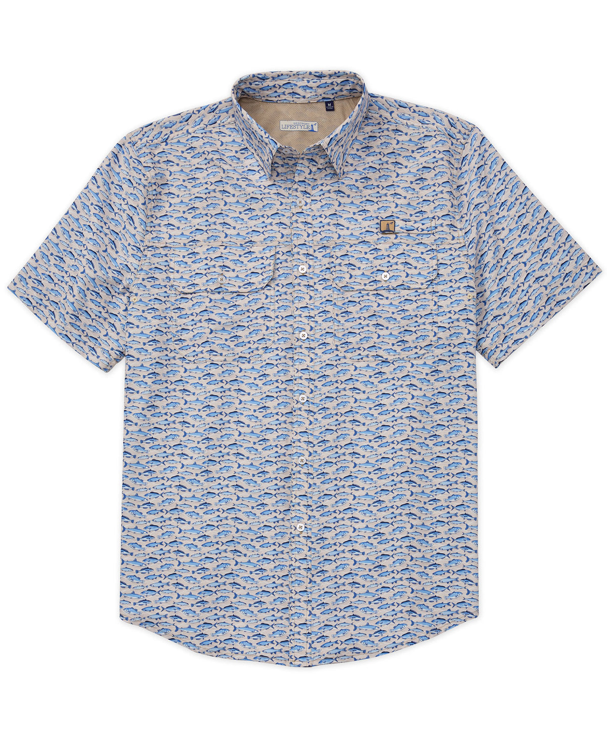 Men's Westport Lifestyle Short Sleeve Saugatuck Fishy Swirl Print Fishing Shirt - Tan - Size 2XT