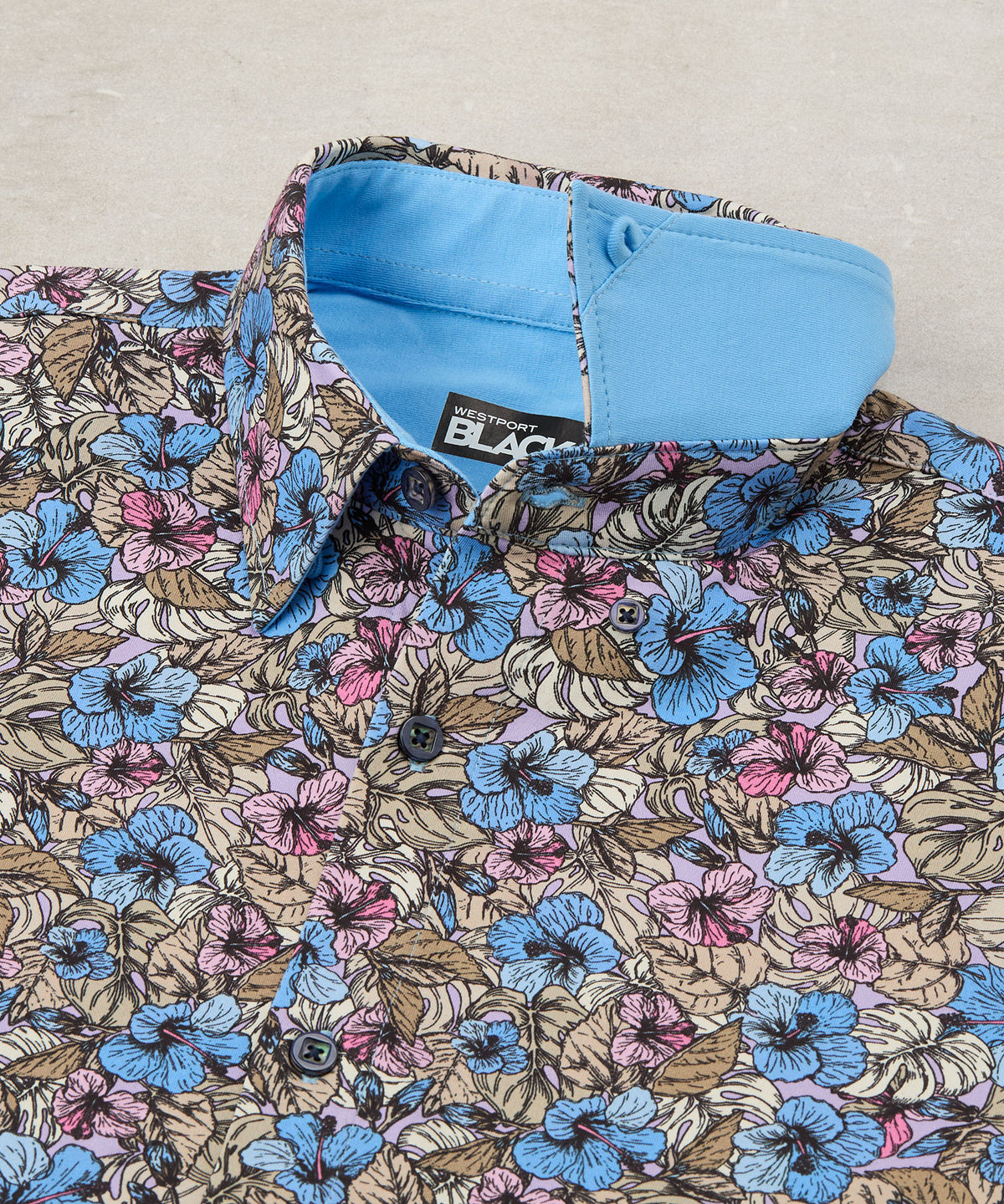 Westport Black Button Front Tropical Print Knit Shirt, Big & Tall