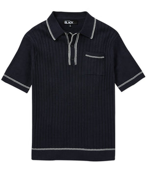 Westport Black Short Sleeve Amici Ribbed Knit Polo Knit Shirt
