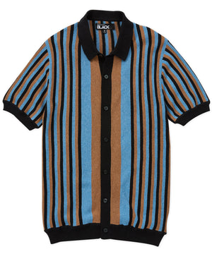 Westport Black Short Sleeve Cabana Stripe Button Front Knit