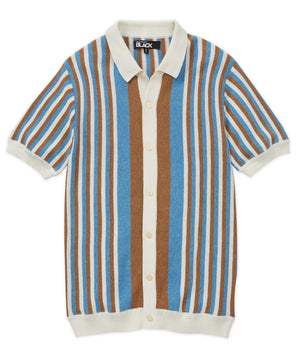Westport Black Short Sleeve Cabana Stripe Button Front Knit