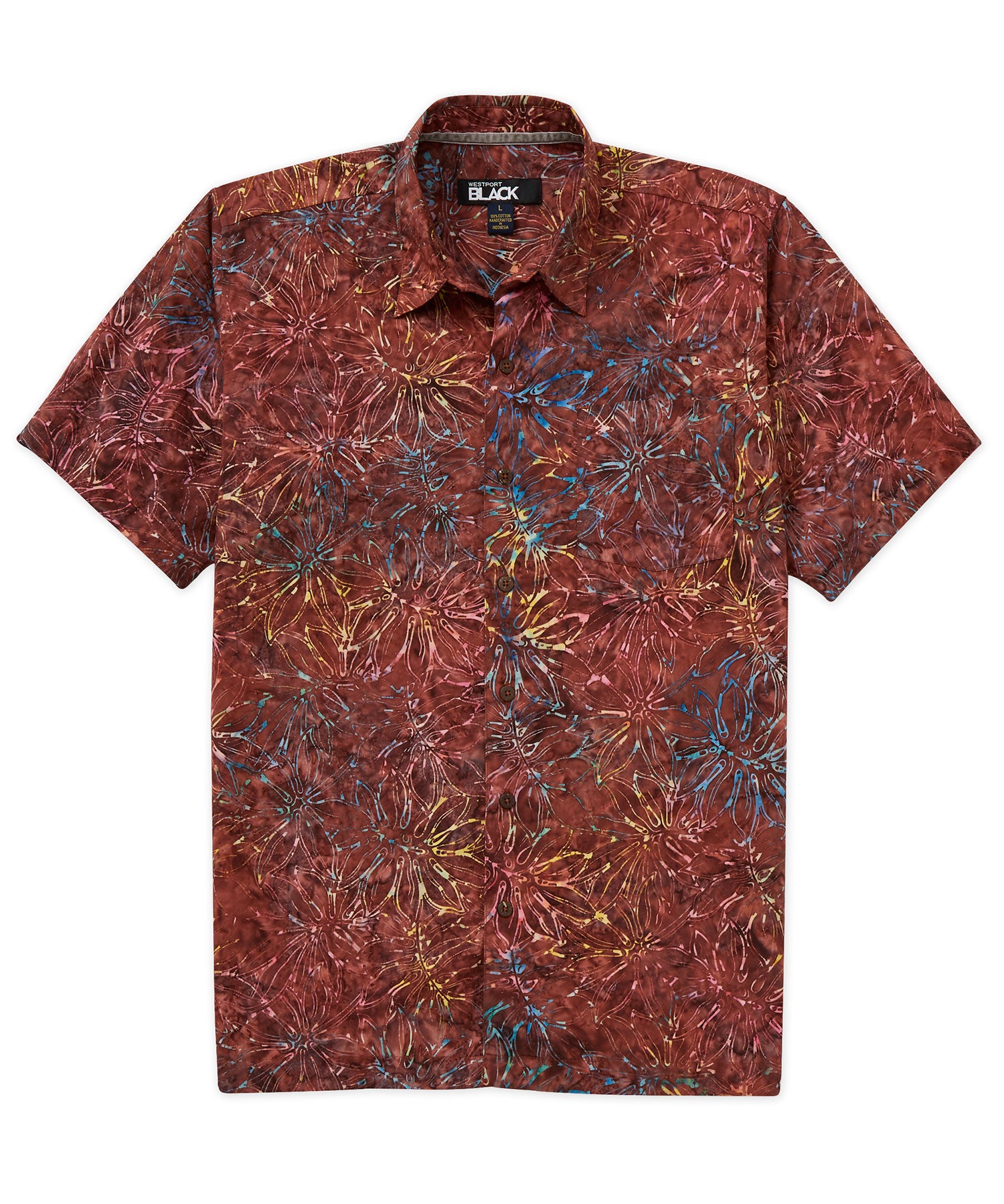 Westport Black Short Sleeve Batik Print Camp Shirt