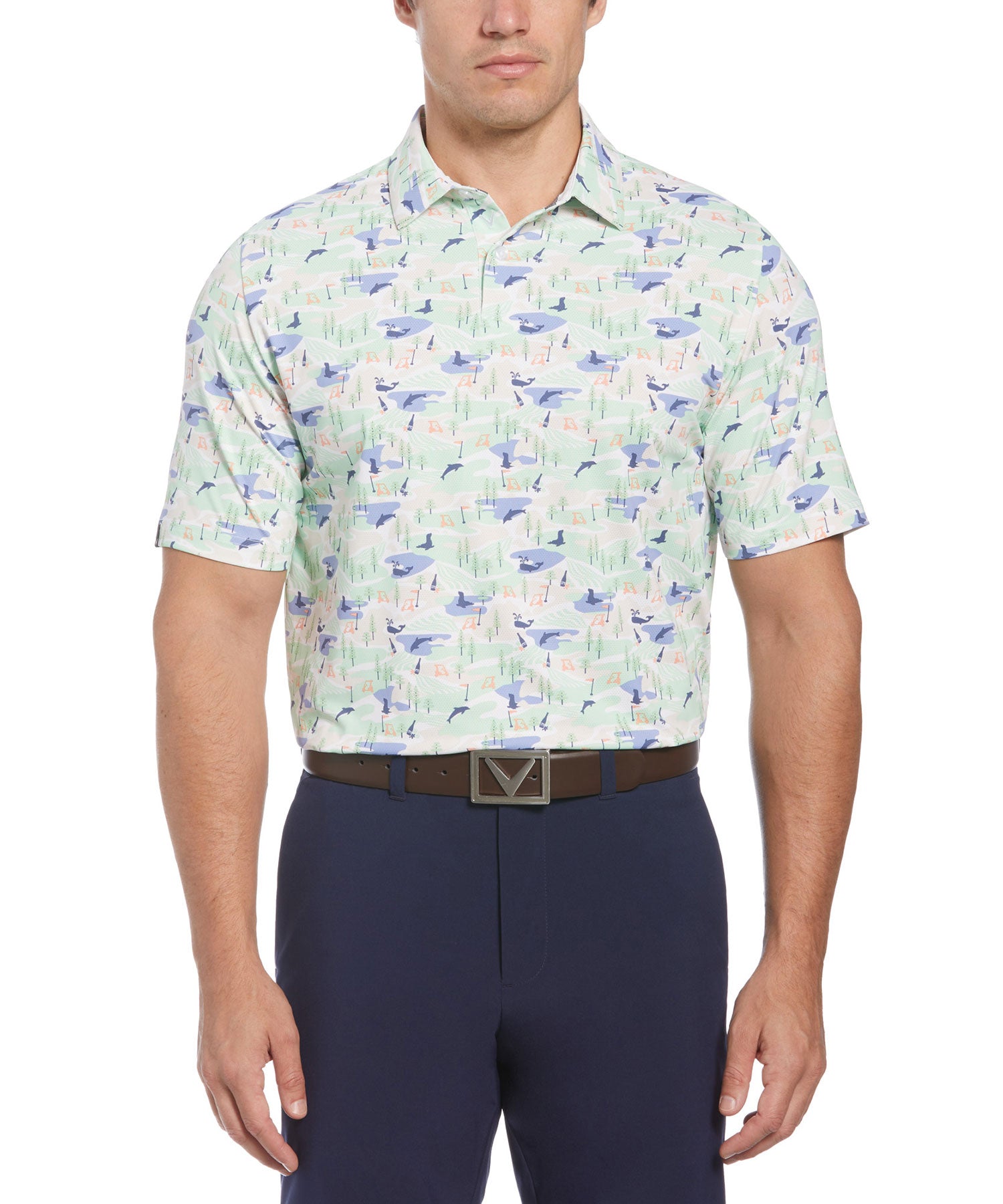 Callaway Short Sleeve Coastal Print Polo Knit Shirt, Men's Big & Tall