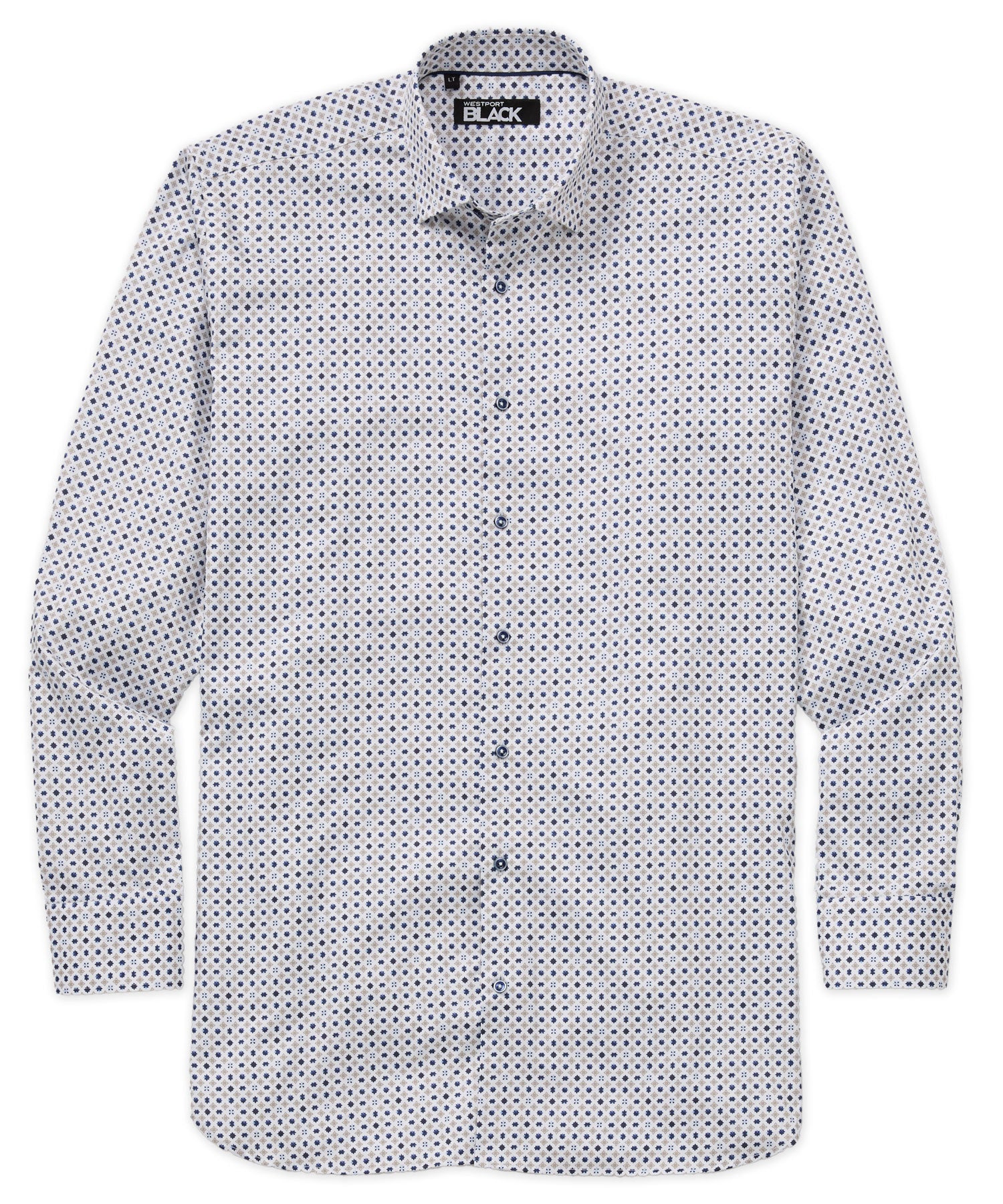 Westport Black Long Sleeve Spread Collar Multi Geo Print Sport Shirt, Men's Big & Tall