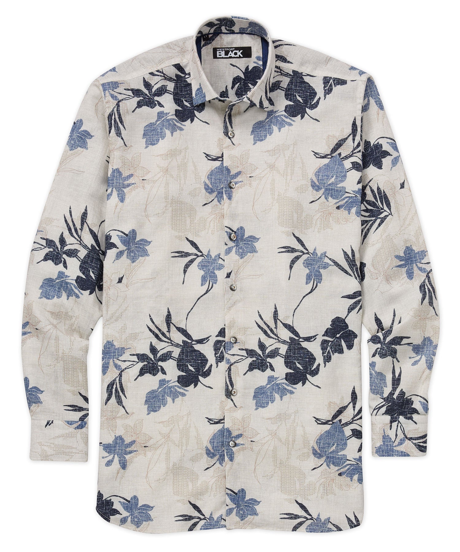 Westport Black Long Sleeve Spread Collar Tropical Flower Print Sport Shirt