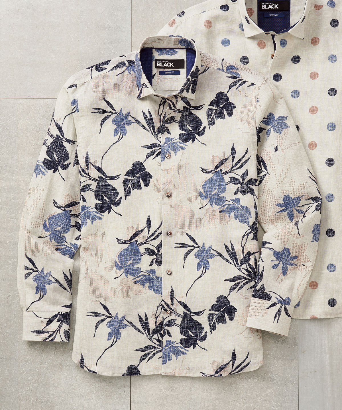 Westport Black Long Sleeve Spread Collar Tropical Flower Print Sport Shirt, Men's Big & Tall