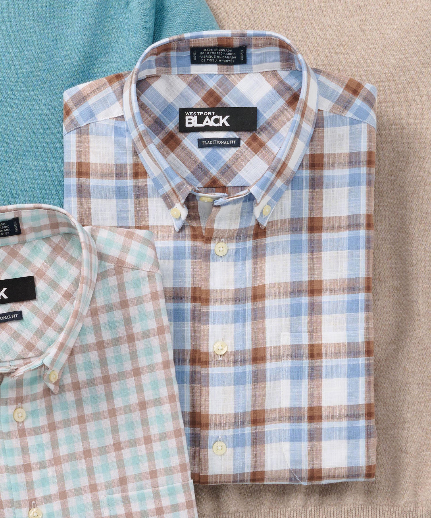 Westport Black Long Sleeve Plaid & Check Button-Down Collar Sport Shirt