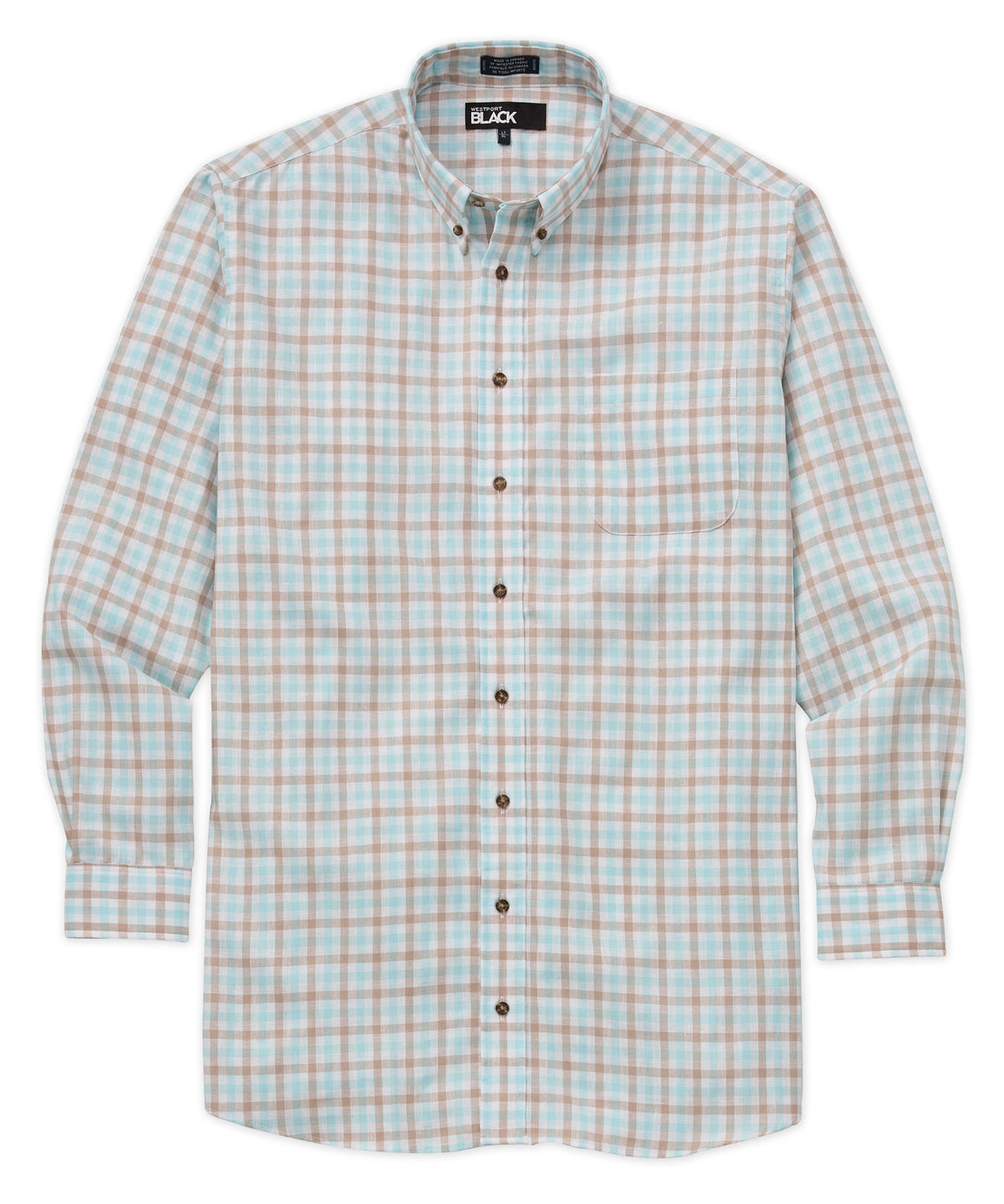 Westport Black Plaid & Check Long Sleeve Cotton-Linen Sport Shirt, Big & Tall