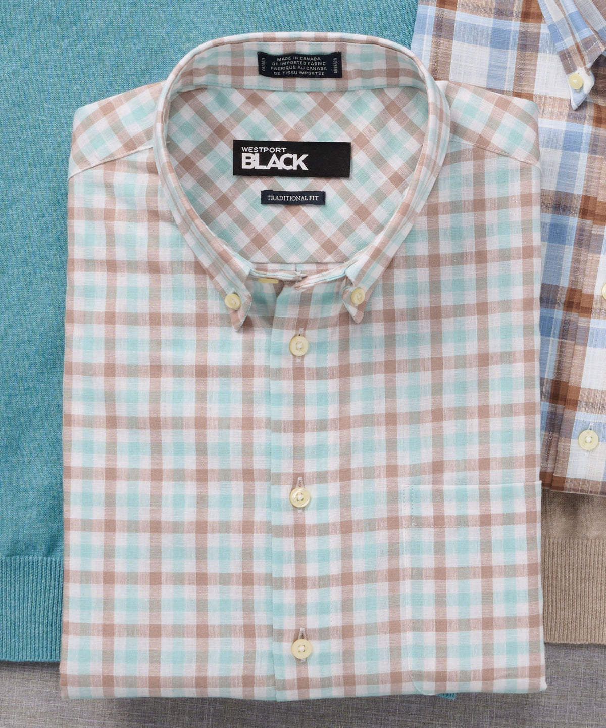 Westport Black Plaid &amp; Check Long Sleeve Cotton-Linen Sport Shirt