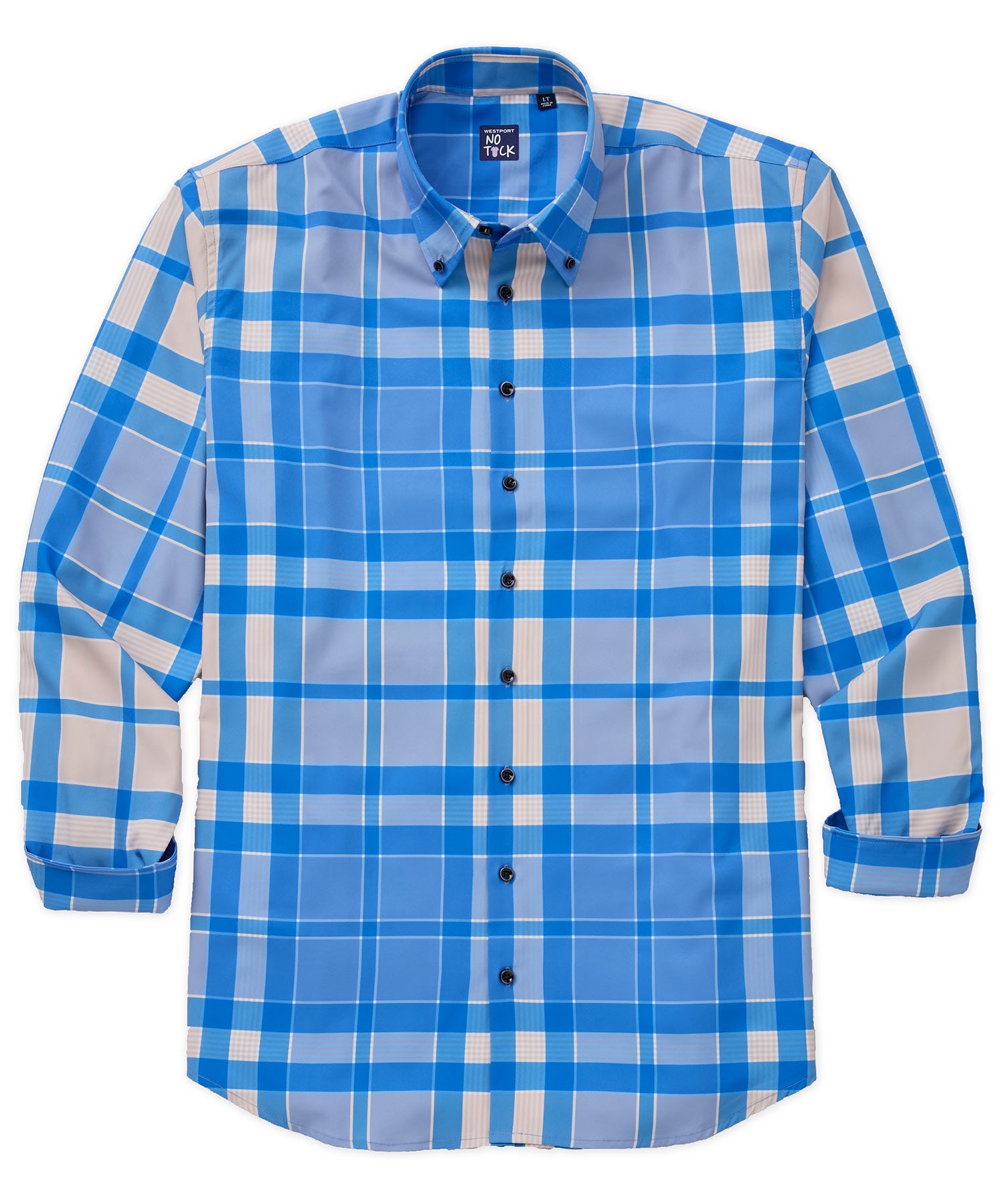 Men's Big & Tall Westport No-Tuck Long Sleeve Button Down Collar Stretch Performance Windowpane Plaid Print Sport Shirt Blue/Tan / 2XMT Men's Big & Tall Westport No-Tuck Long Sleeve Button Down Collar Stretch Performance Windowpane Plaid Print Sport Shirt Blue/Tan / 2XMT