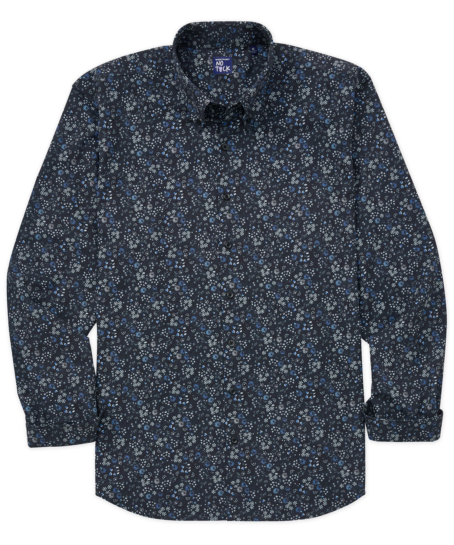Men's Big Tall No-Tuck Button Down Stretch Black Floral Shirt