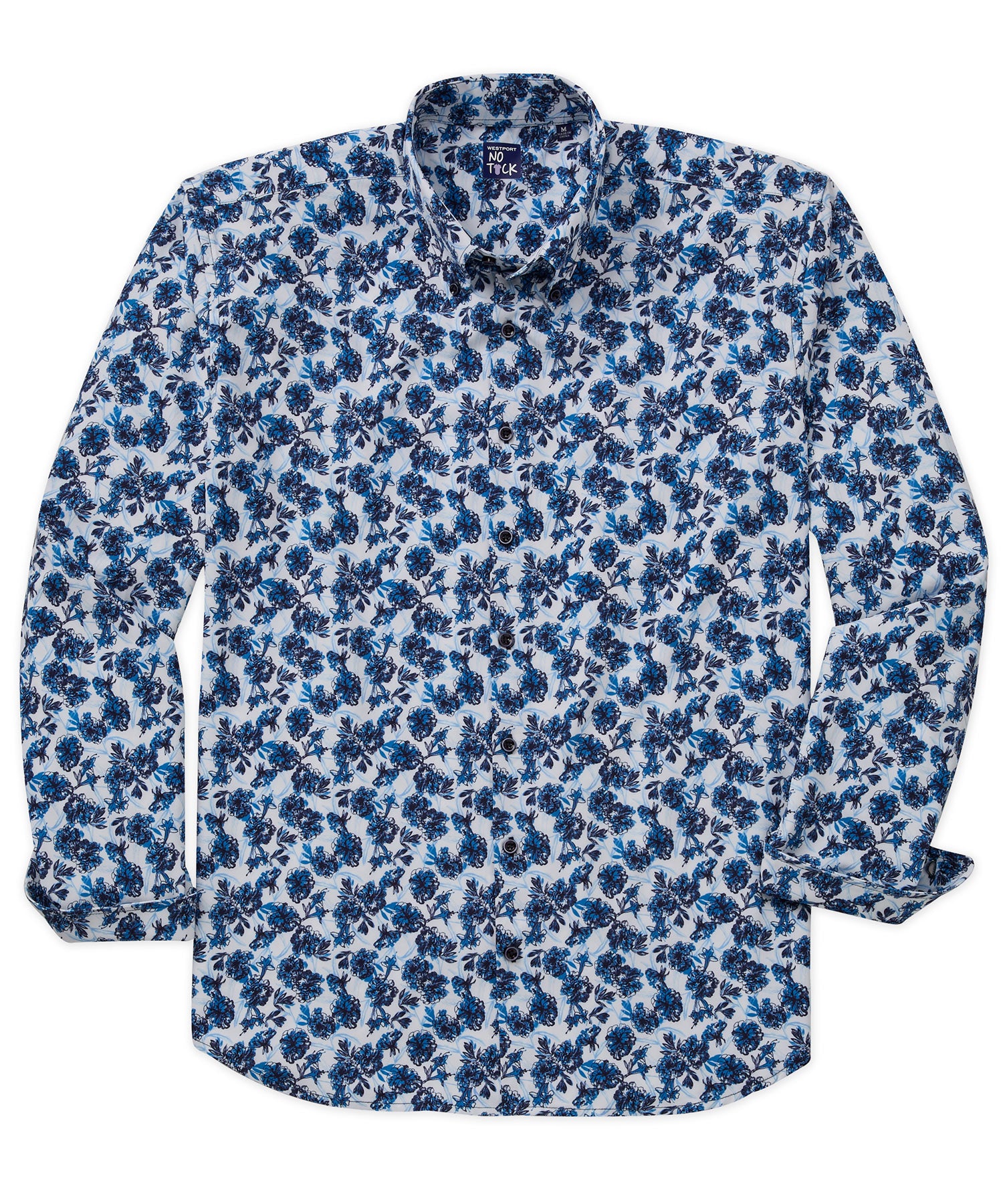 Men's Big Tall No-Tuck Button Down Stretch Blue Floral Shirt