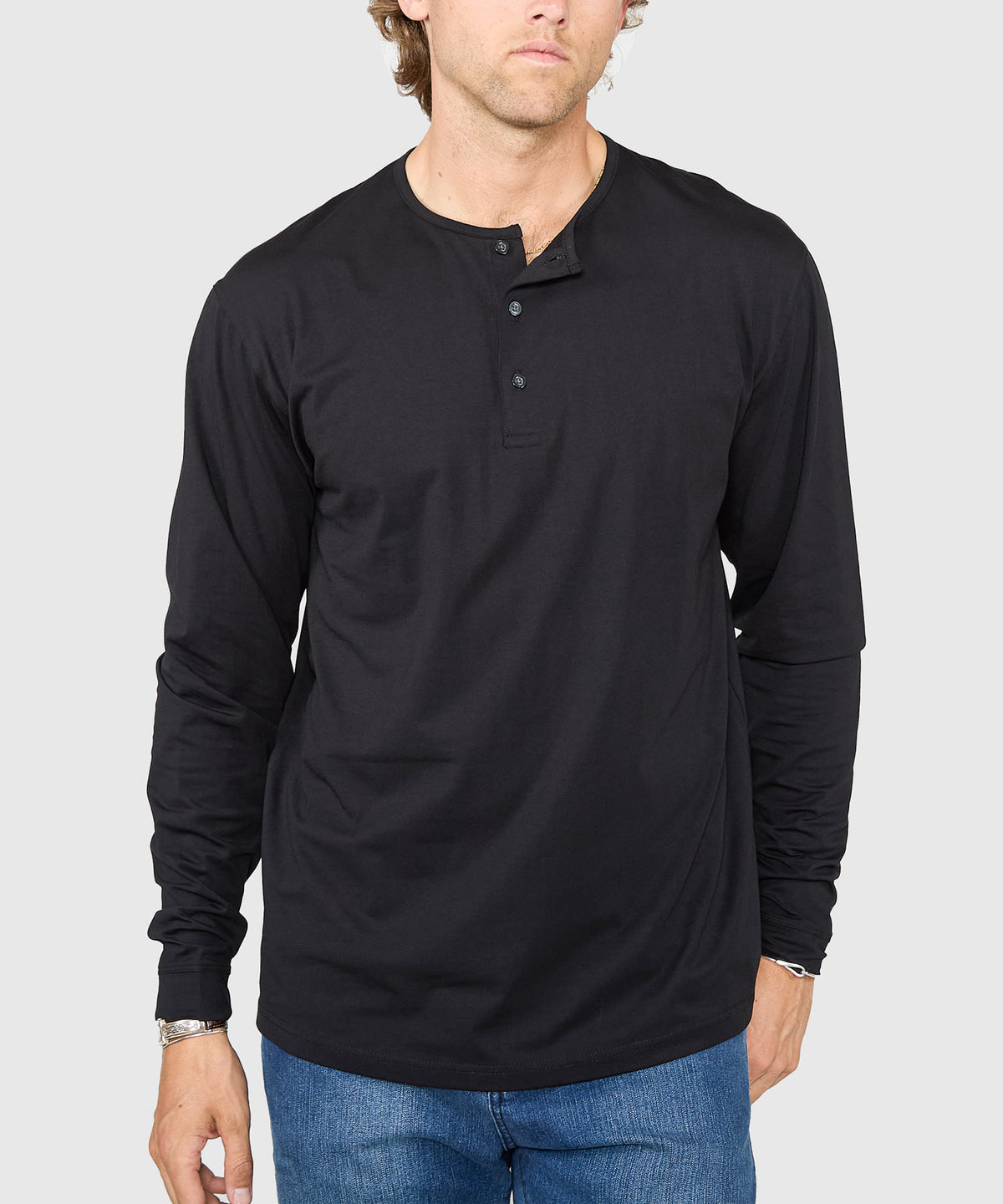 Westport No-Tuck Long Sleeve Stretch Cotton Crew Neck Henley, Men's Big & Tall