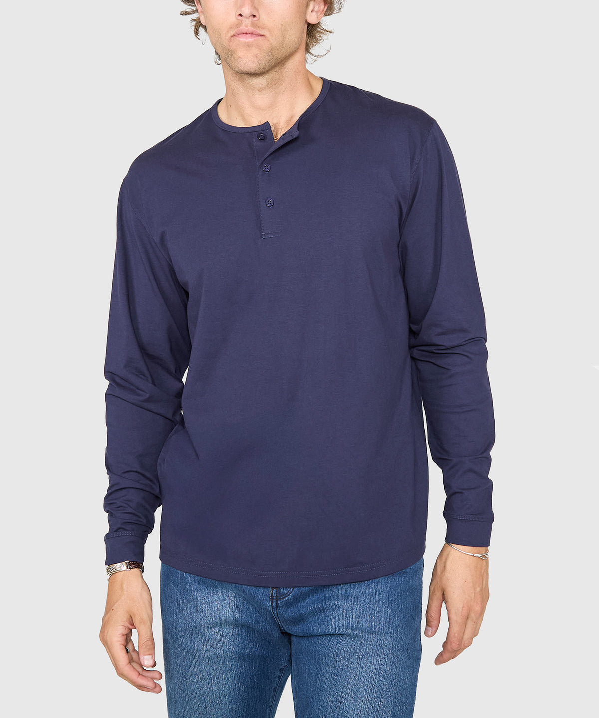Westport No-Tuck Long Sleeve Stretch Cotton Crew Neck Henley, Men's Big & Tall
