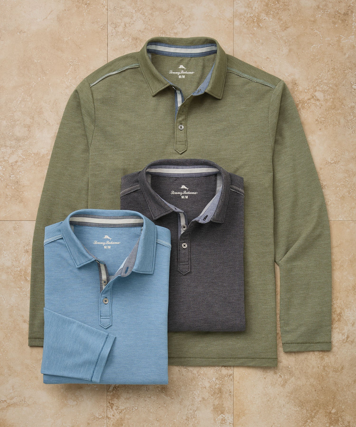 Tommy Bahama Big Tall Coasta Vera Long Sleeve Polo Shirt Mens XLT Corfu Blue
