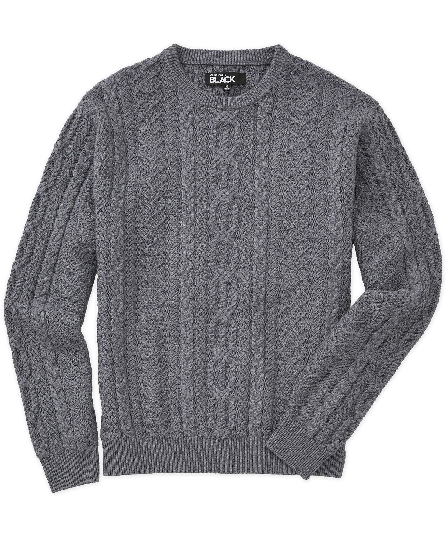 Men's Big & Tall Westport Black Connery Cable Crew Neck Sweater