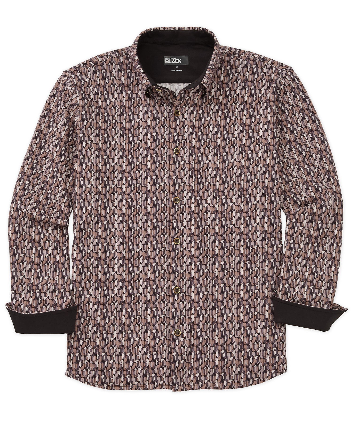 Men's Big & Tall Westport Black Long Sleeve Button Front Knit 'Deco' Sport Shirt Tan / 2XB Men's Big & Tall Westport Black Long Sleeve Button Front Knit 'Deco' Sport Shirt Tan / 2XB