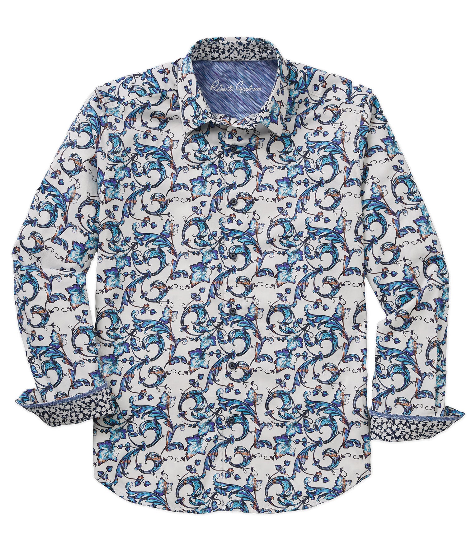 Men s Big Tall Robert Graham Long Sleeve Acosta Print Sport Shirt Blue 4XB