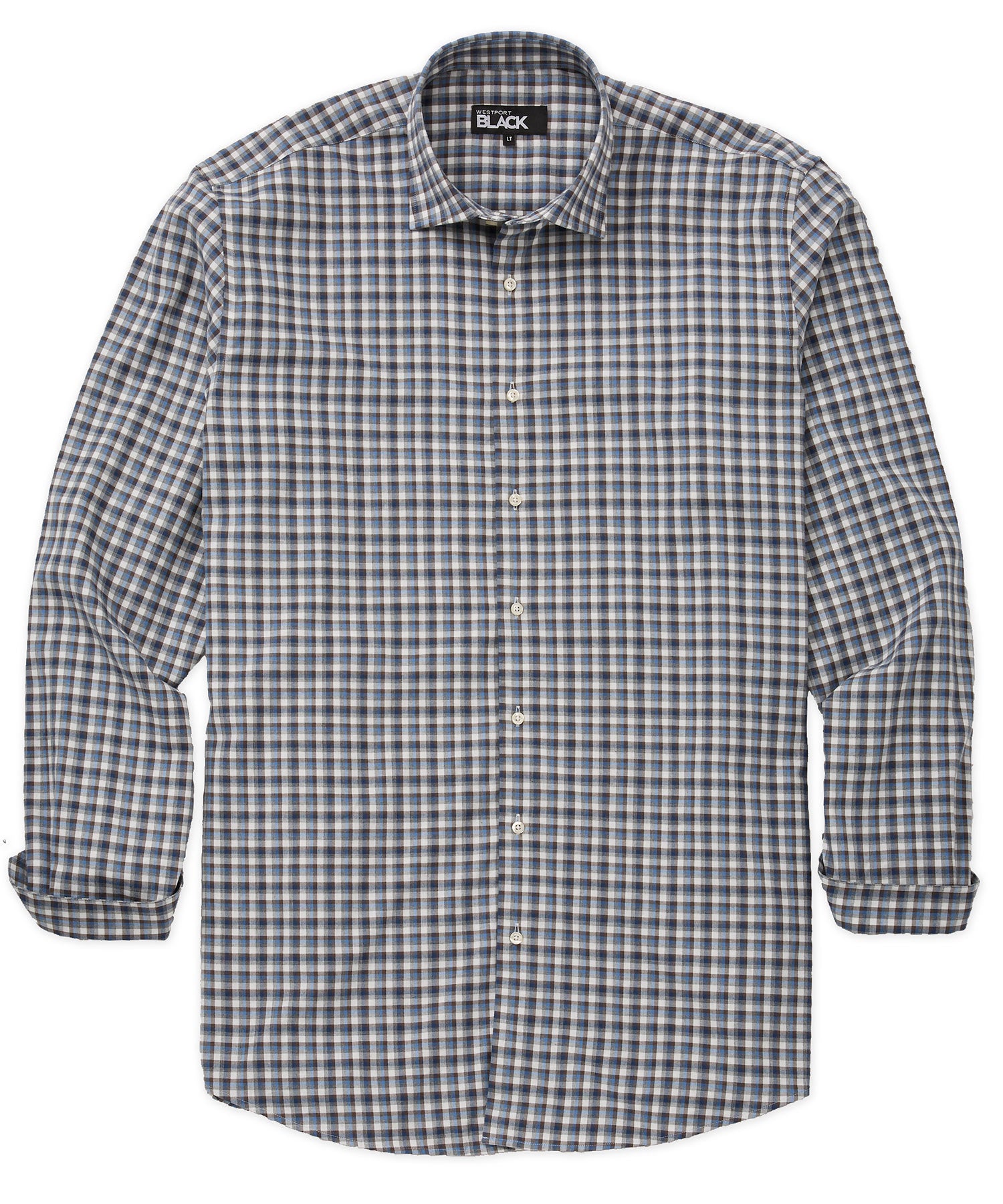 chinese dress ladies Men's Big & Tall Westport Black Long Sleeve Spread Collar Plaid Sport Shirt Blue Multi / 4XB