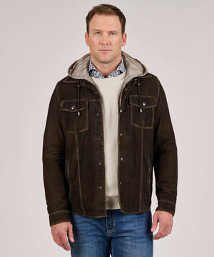 Suede jacket with hood cheap