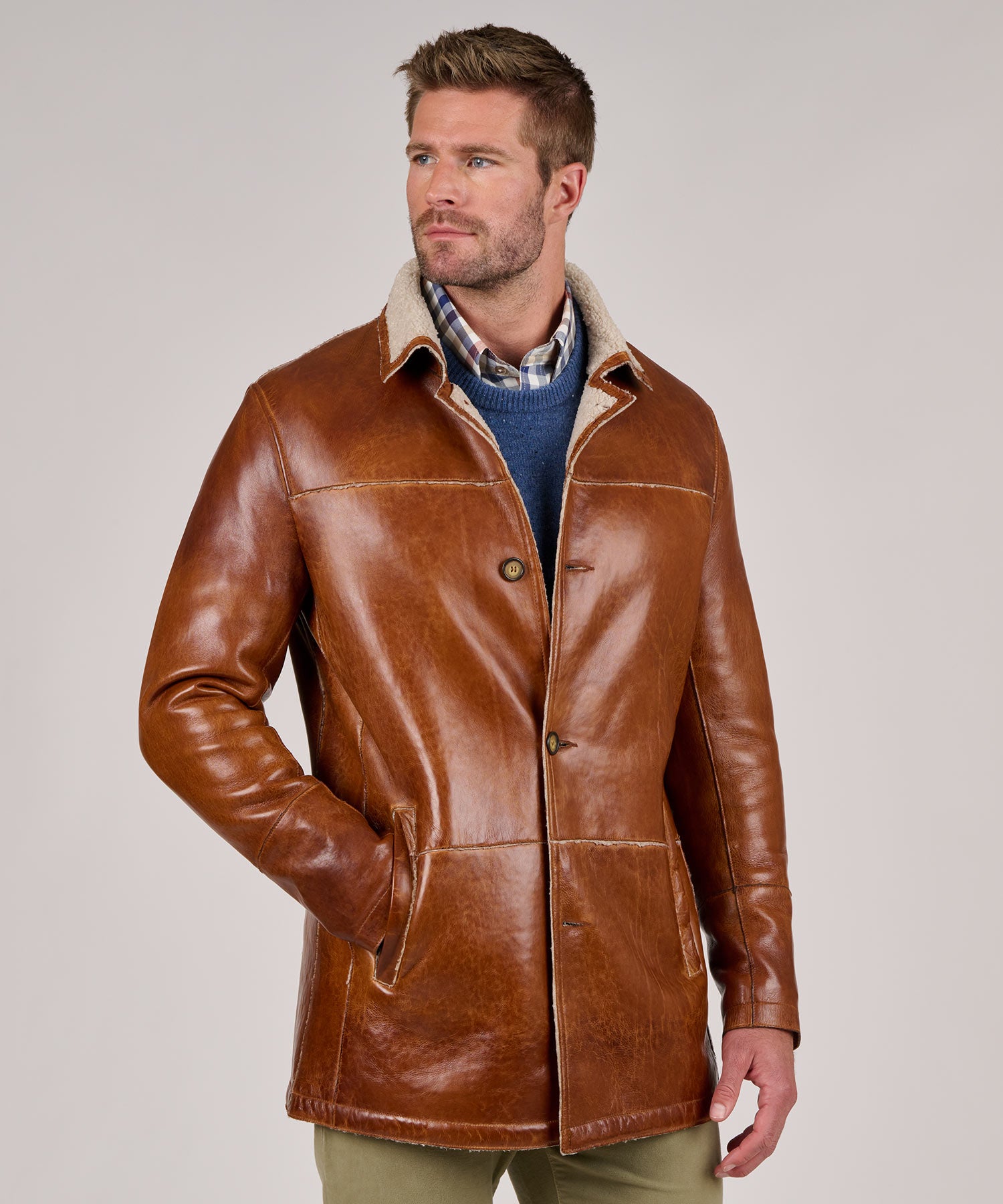 Westport Black Lamb Leather Mid Length Jacket with Sherpa Lining Westport Big Tall