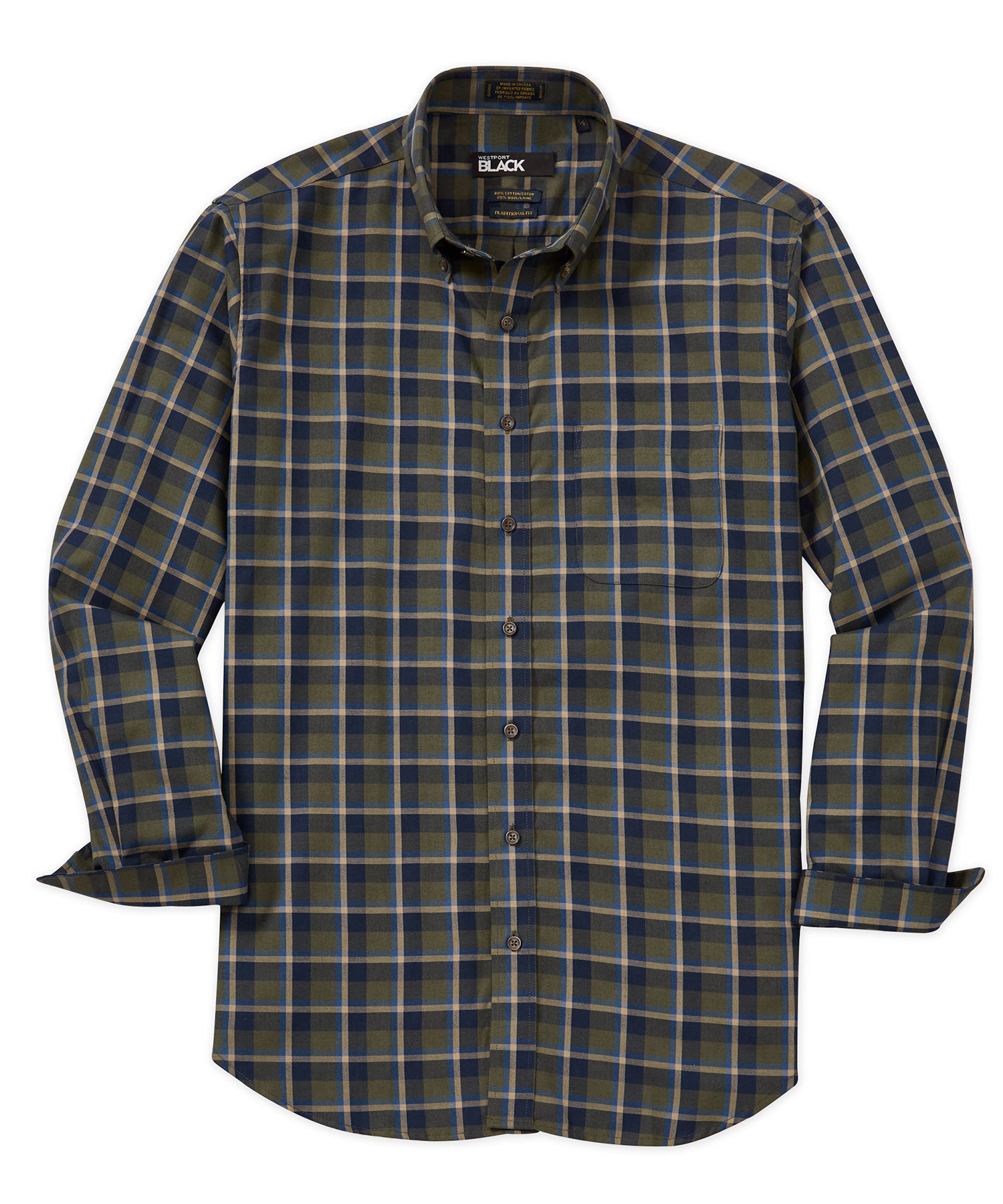 Men's Big Tall Westport Black Wool Blend Button Down Green Plaid