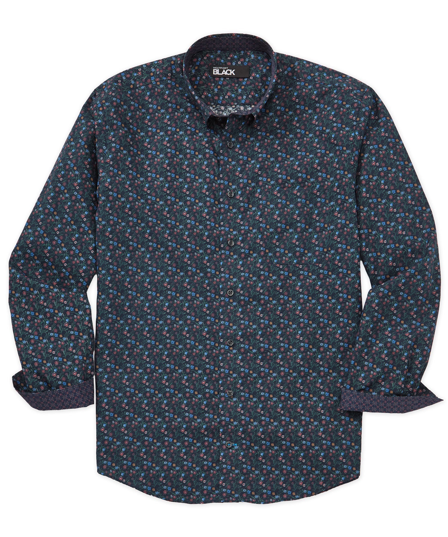 Men's Big & Tall Westport Black Long Sleeve Hidden Button Down Collar Print Sport Shirt Multi / 2XB