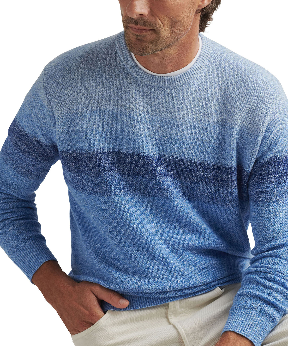 Peter Millar Sanbourne Striped Crew Neck Sweater, Men's Big & Tall