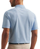 Sailor blue geo-print mesh polo shirt back view with short sleeves and collar.