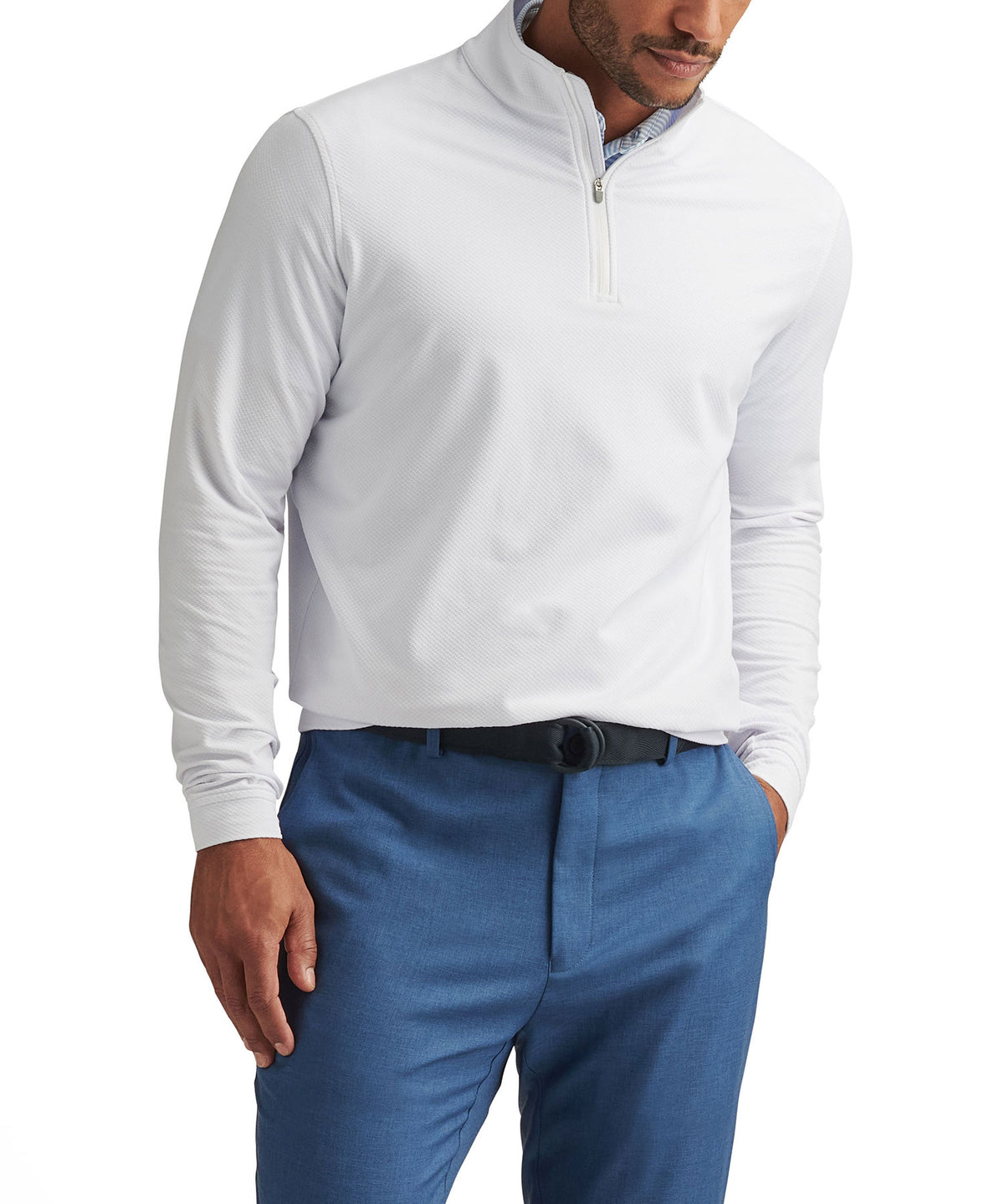 Peter Millar Long Sleeve Cross Hatch Perth Quarter Zip Pullover, Men's Big & Tall