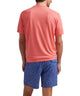 Coral short-sleeve T-shirt from back view, crew neck and straight hem