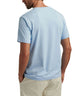 Light blue short-sleeve T-shirt from back view with crew neck and straight hem