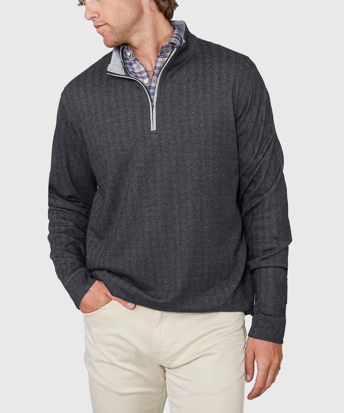 Westport Lifestyle Long Sleeve Herringbone Interlock Quarter Zip Pullover, Men's Big & Tall