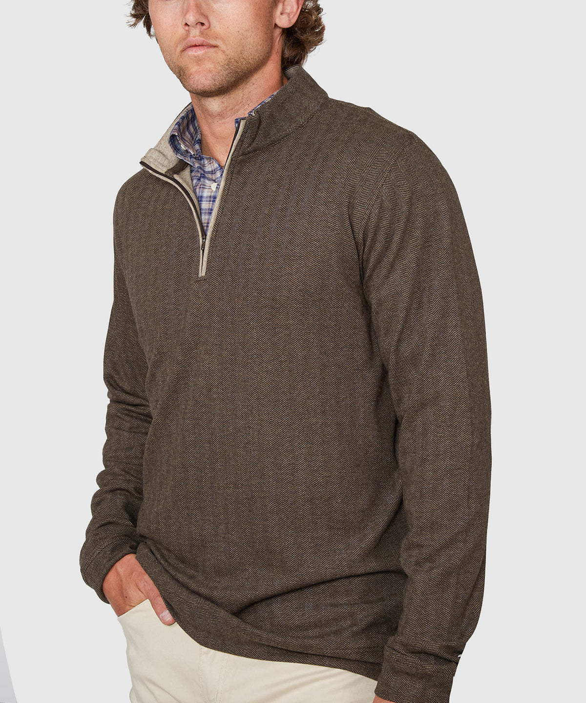 Westport Lifestyle Long Sleeve Herringbone Interlock Quarter Zip Pullover, Men's Big & Tall