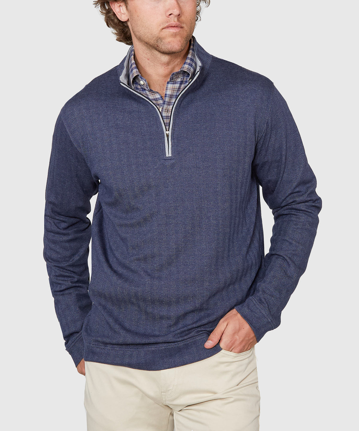Westport Lifestyle Long Sleeve Herringbone Interlock Quarter Zip Pullover, Men's Big & Tall