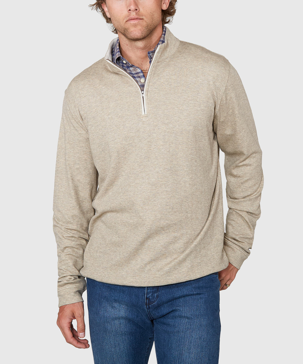 Westport Lifestyle Long Sleeve Herringbone Interlock Quarter Zip Pullover, Men's Big & Tall
