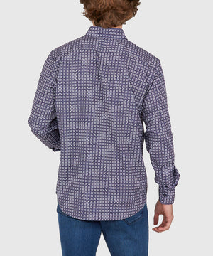 Westport No-Tuck Long Sleeve Button Down Collar Stretch Performance Geo Print Sport Shirt