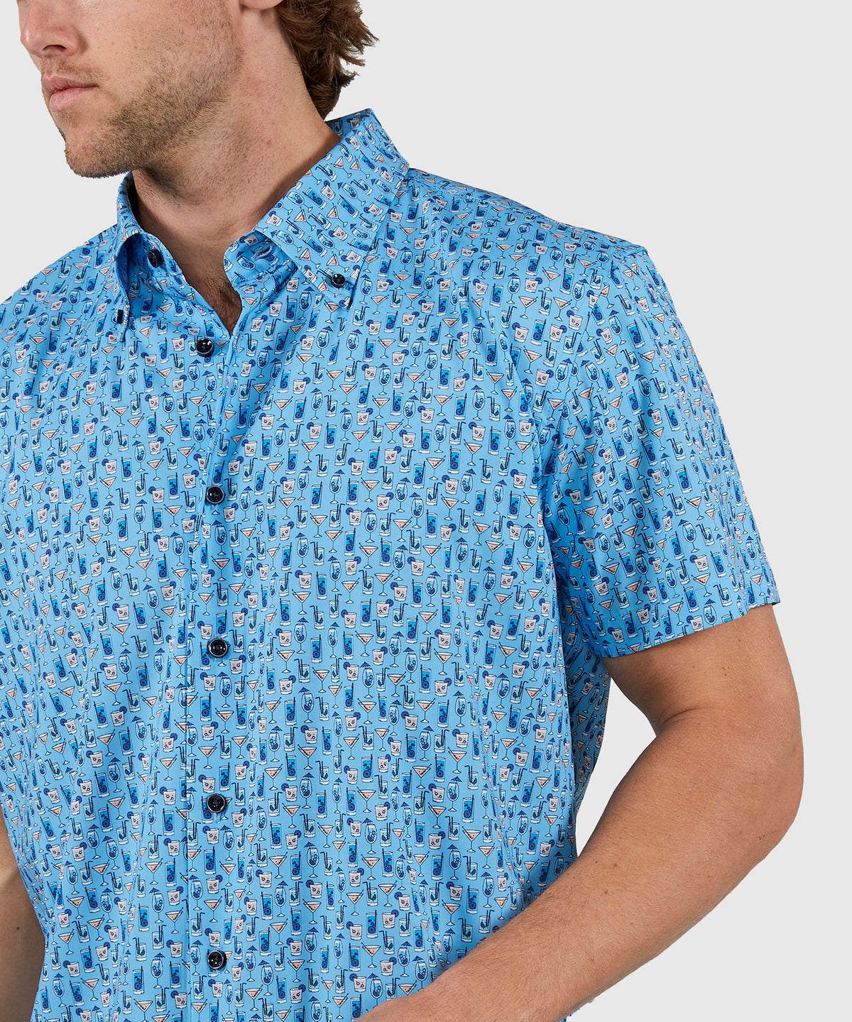 Westport No-Tuck Short Sleeve Button Down Stretch Performance 'Drinks' Sport Shirt, Men's Big & Tall