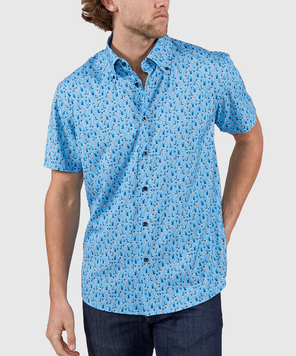 Westport No-Tuck Short Sleeve Button Down Stretch Performance 'Drinks' Sport Shirt, Men's Big & Tall