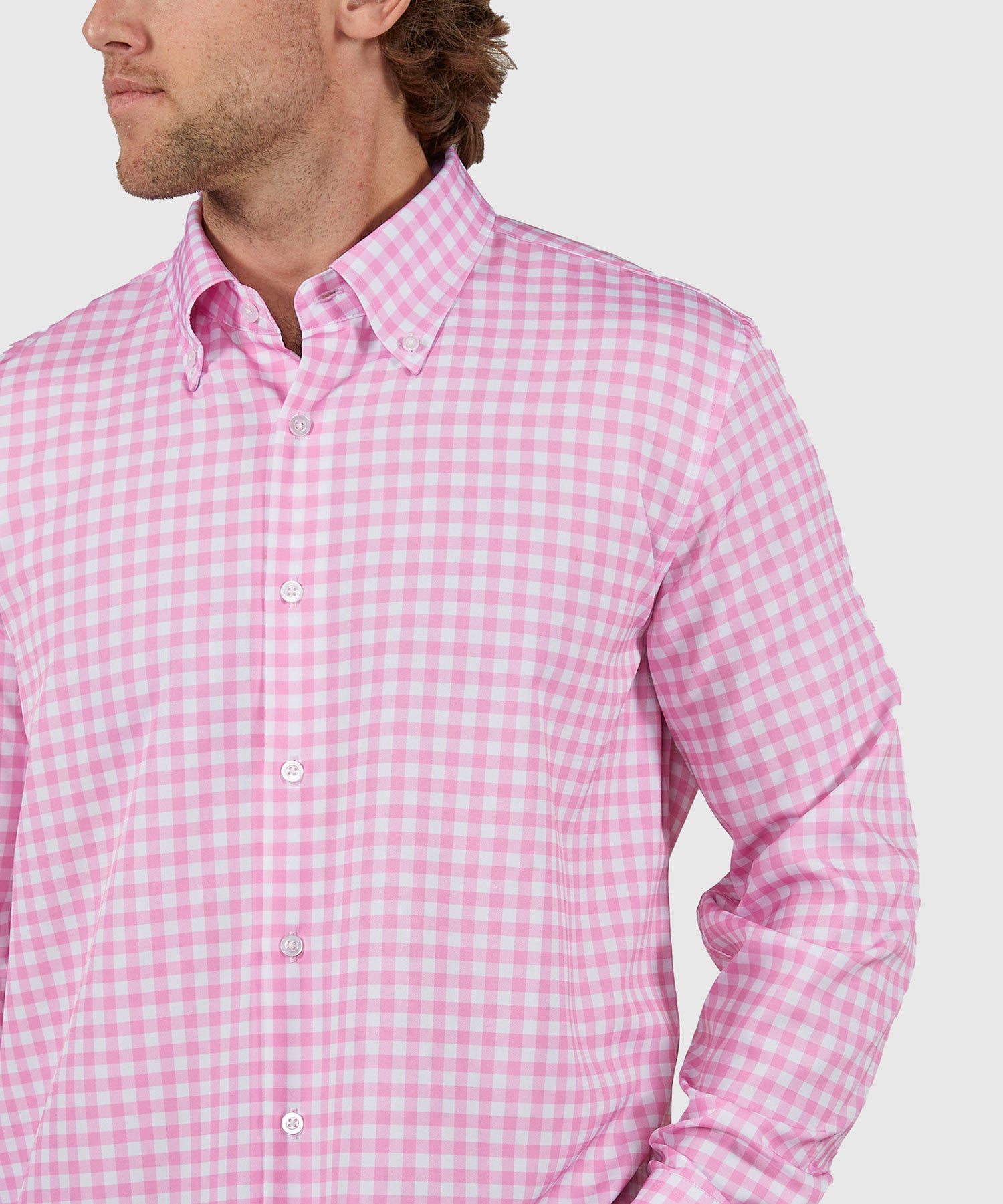 Cromoncent Men's Summer Casual Short Sleeve Shirt - Buffalo Plaid Gingham Pink, Cotton Linen Blend, 4XL
