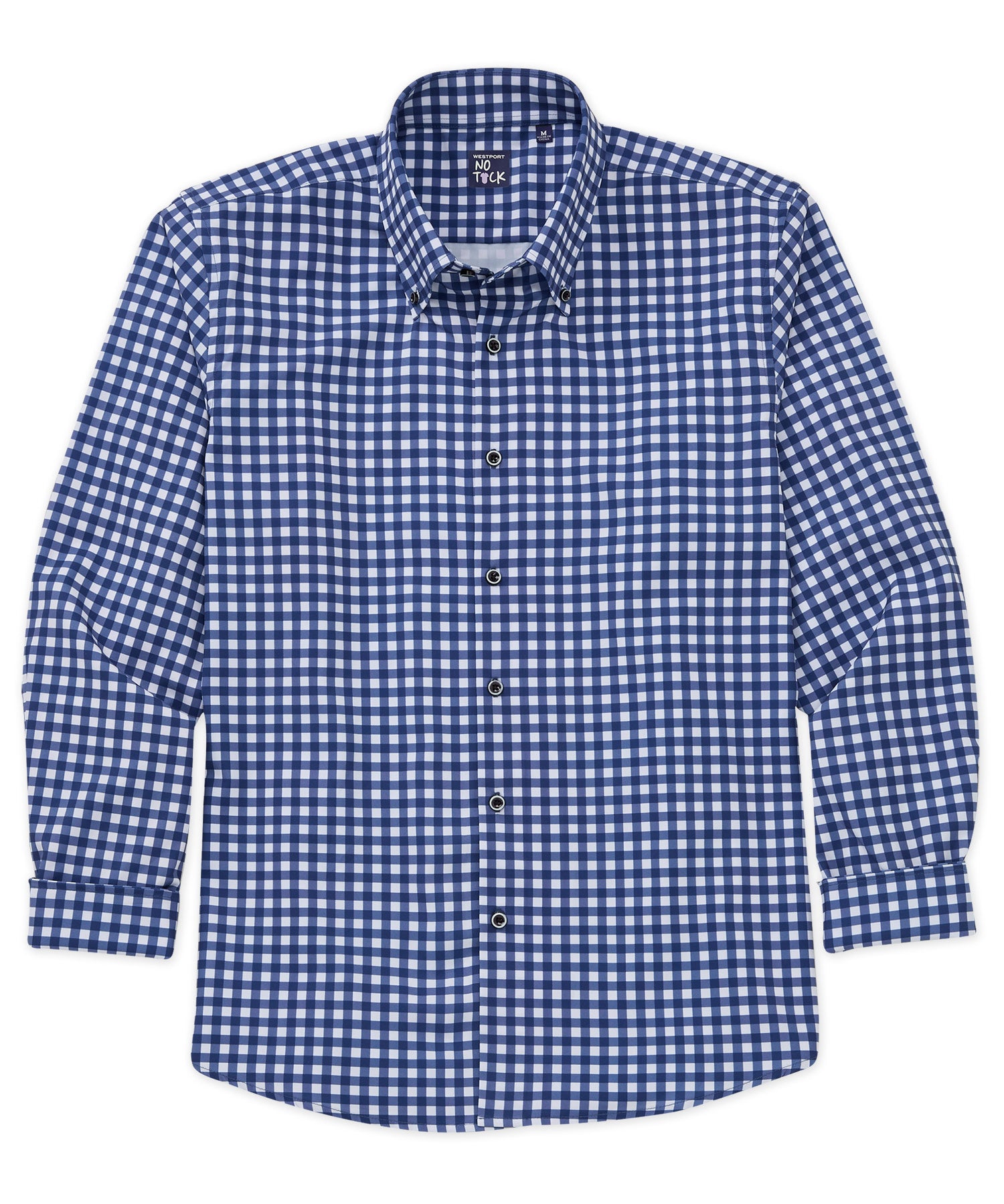 Men's Big & Tall Westport No-Tuck Long Sleeve Button Down Collar Stretch Performance Gingham Sport Shirt Navy / LMT