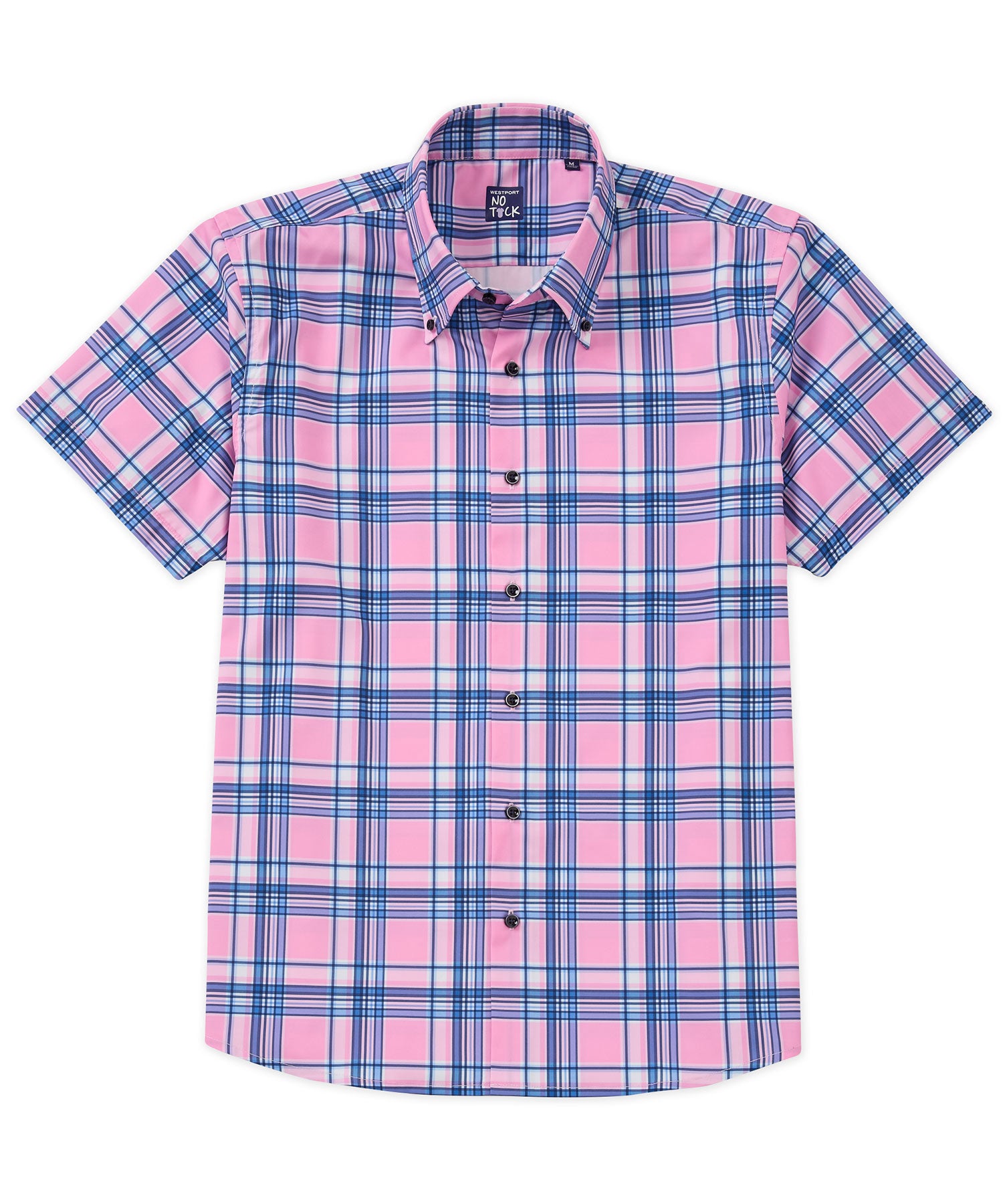 Big & Tall Westport No-Tuck Short Sleeve Stretch Plaid Sport Shirt