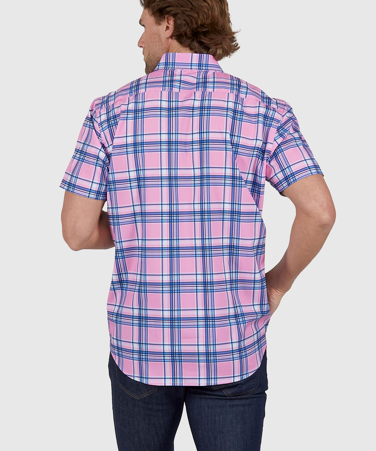 Westport No-Tuck Short Sleeve Button Down Collar Stretch Performance Plaid Sport Shirt, Men's Big & Tall