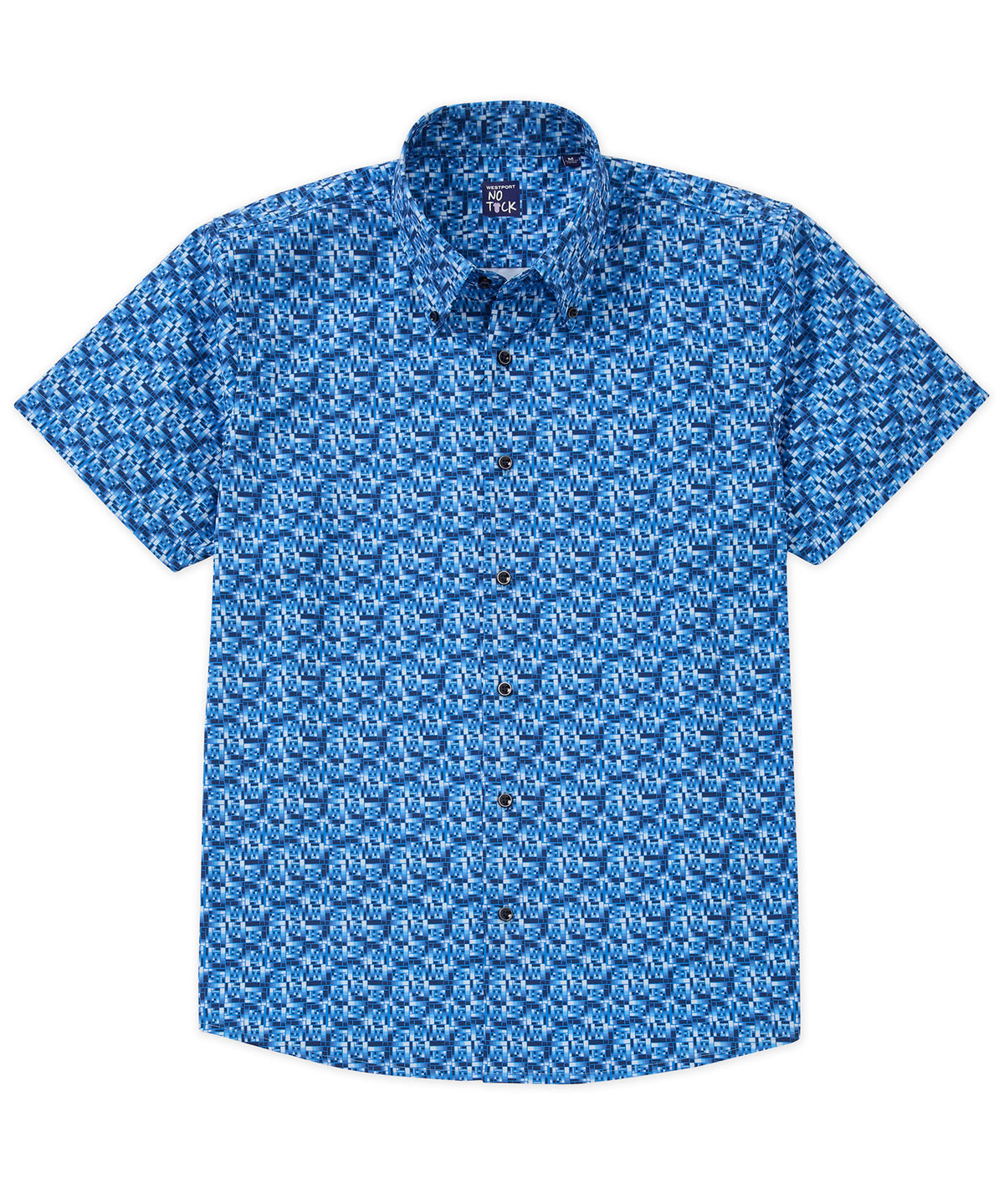 Men's Big & Tall Westport No-Tuck Short Sleeve Button Down Collar Stretch Performance Gradient Geo Sport Shirt Blue / LMT
