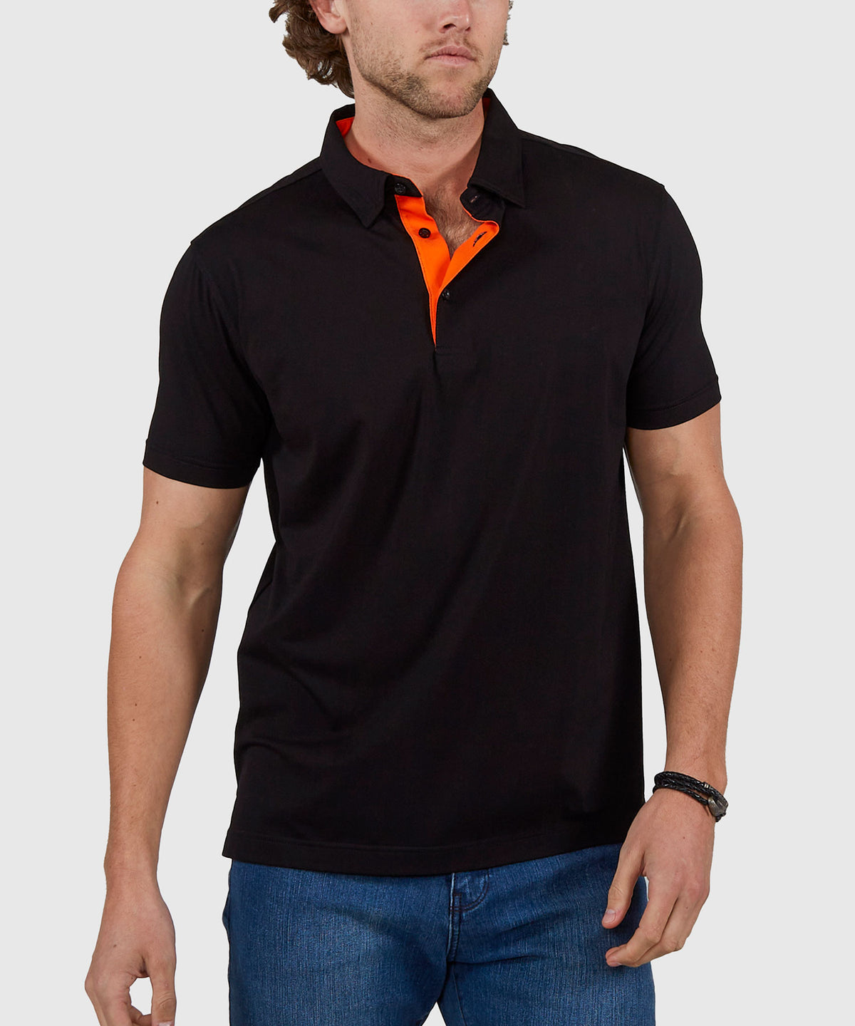 Westport No-Tuck Short Sleeve Cotton Performance Contrast Trim Placket Polo Knit Shirt, Men's Big & Tall