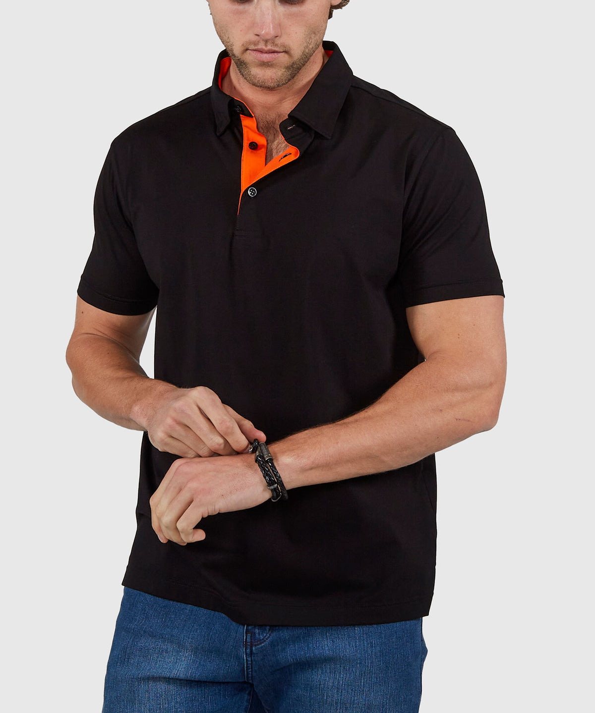 Westport No-Tuck Short Sleeve Cotton Performance Contrast Trim Placket Polo Knit Shirt, Men's Big & Tall