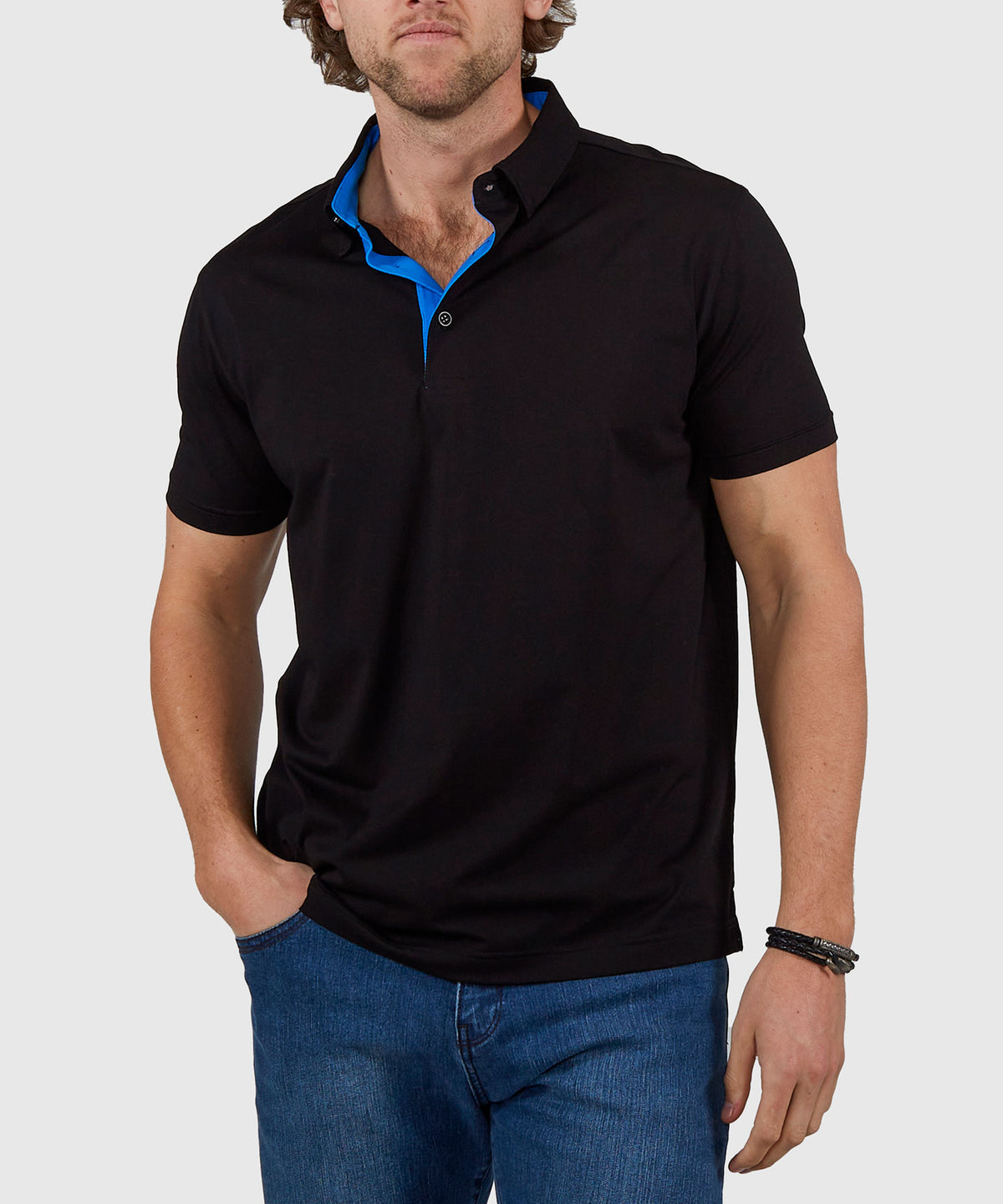 Westport No-Tuck Short Sleeve Cotton Performance Contrast Trim Placket Polo Knit Shirt, Men's Big & Tall