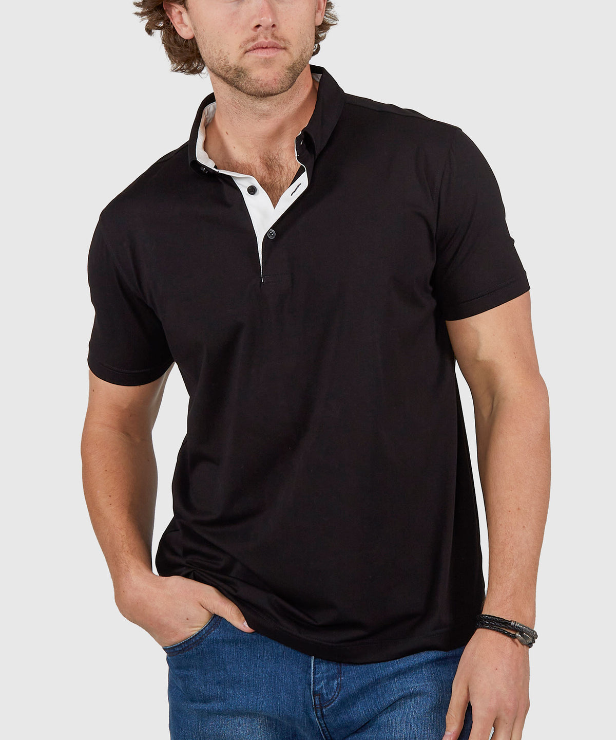 Westport No-Tuck Short Sleeve Cotton Performance Contrast Trim Placket Polo Knit Shirt, Men's Big & Tall