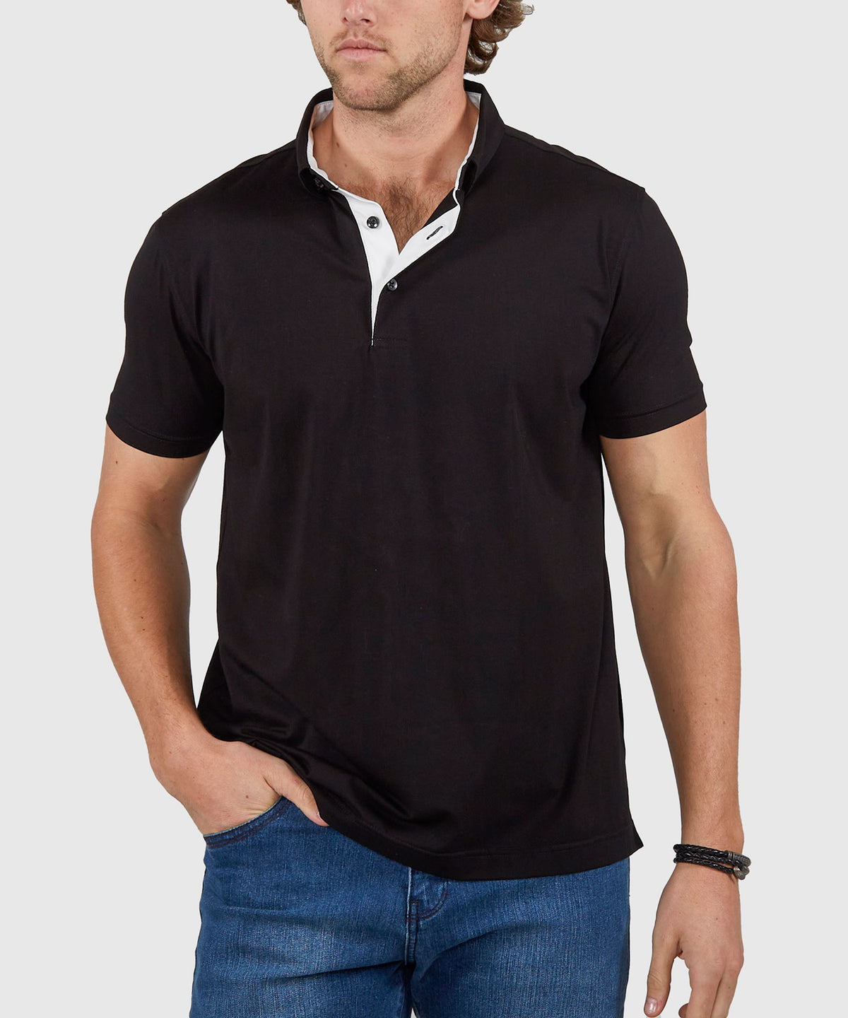 Westport No-Tuck Short Sleeve Cotton Performance Contrast Trim Placket Polo Knit Shirt, Men's Big & Tall