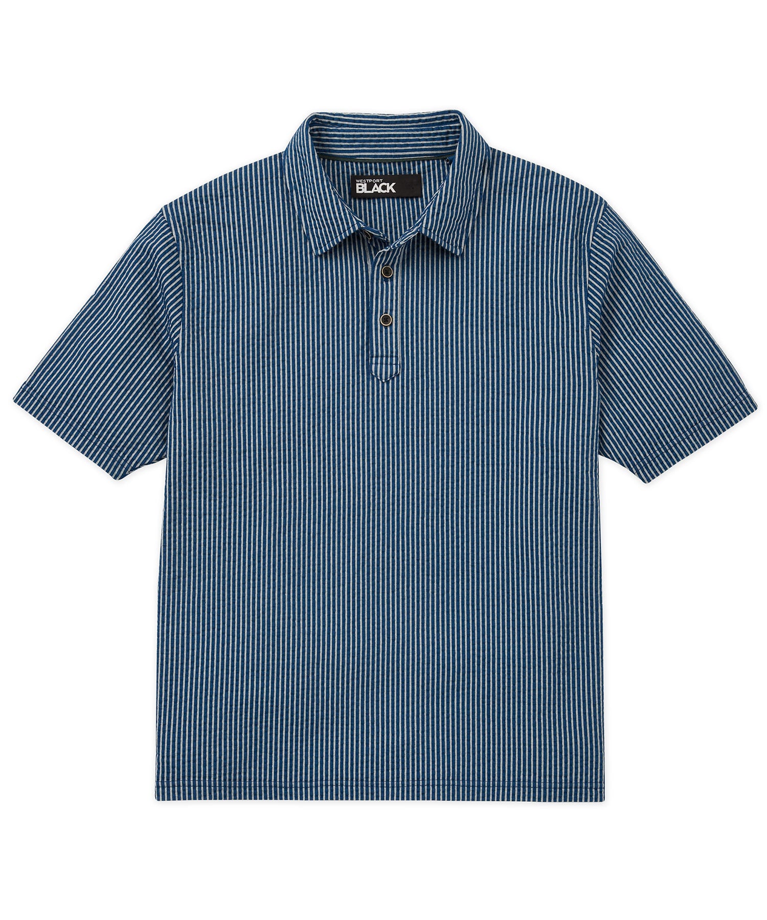 Westport Black Short Sleeve Seersucker Garment Dyed Polo Knit Shirt